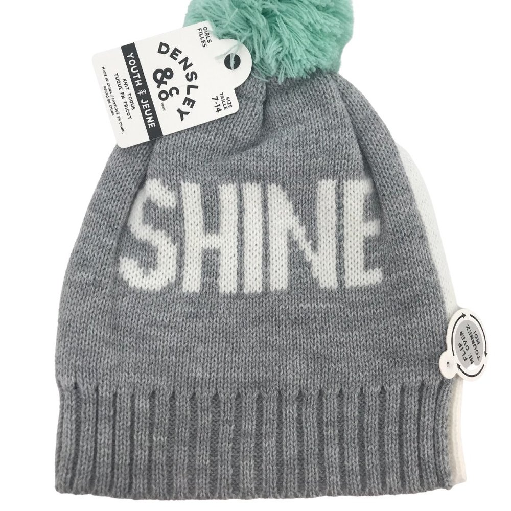 Densley & Co | Girl's Knit Winter Hat | Grey & White | Size 7-14